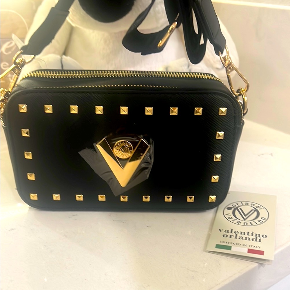 Valentino Orlandi Nwt Black And Gold Studded Women's Bag